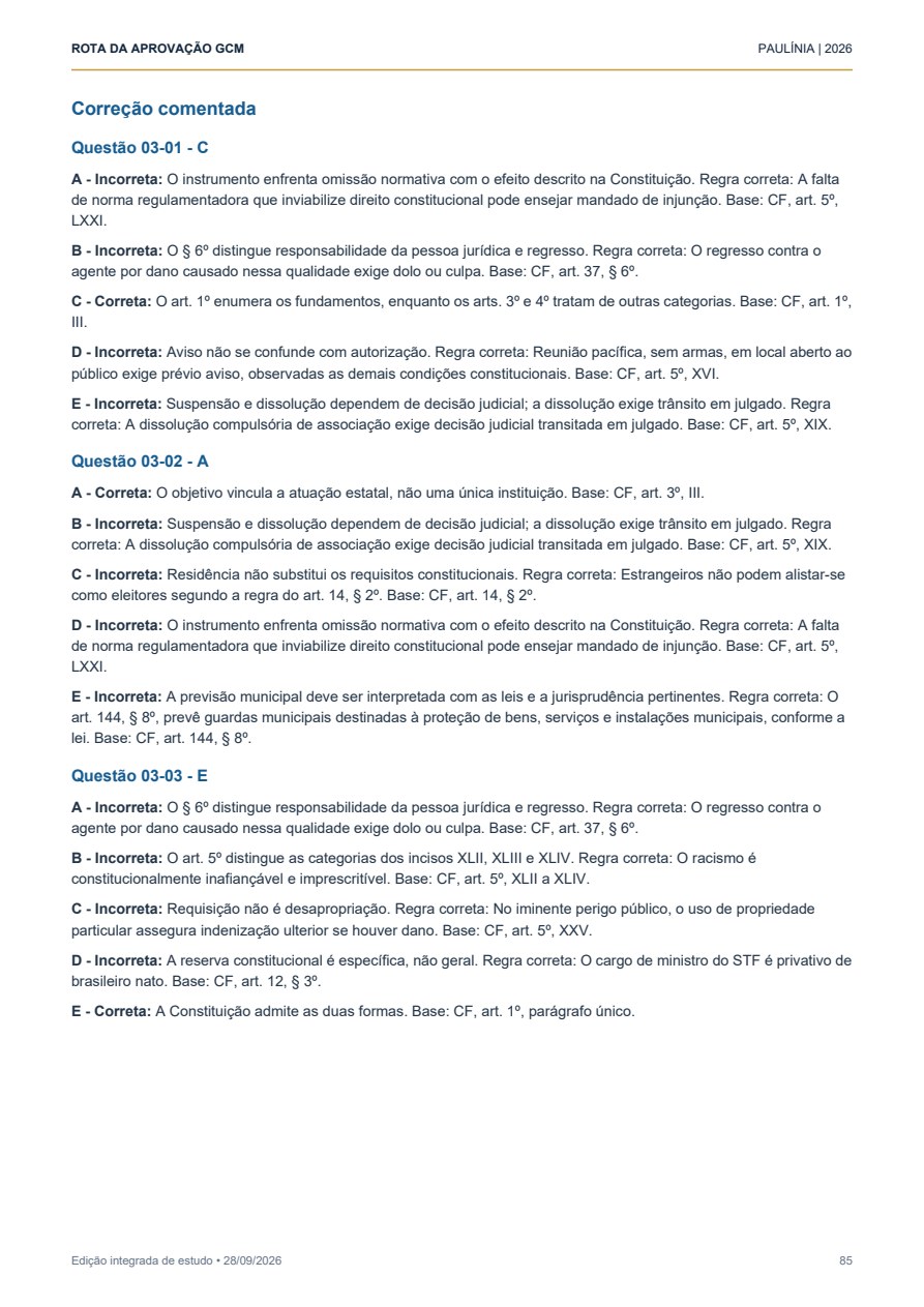 Página 85 real da apostila: Correção de A a E